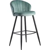 Wohnling Barkruk, fluweel, lichtgroen. Hocker met rugleuning, 56x102,5x52,5 cm. Keukenstoel, Scandinavisch design. Materiaal: stof/metaal. Draagvermogen: 110 kg. Barkruk, toonbankkruk, bistrostoel