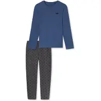 Schiesser Pyjama lang ' 95/5 Nightwear ' blauw / grijs gemêleerd