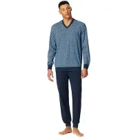 Schiesser Lange pyjama blauw met print