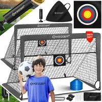 Kesser Voetbaldoel voor kinderen, pop-up set van 2, opvouwbaar, met glasvezelstangen en hoogwaardige doelnetten voor binnen, buiten en tuin, met transporttas, 6 x hoedjes, balpomp, schietschijf