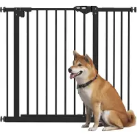 PawHut Türschutzgitter Hunde, Absperrgitter, 74-94 cm, Treppenschutzgitter für Haustier, Hundegitter inkl. Verlängerung, Schutzgitter ohne Bohren, Metall, Kunststoff, Schwarz