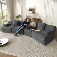 Merax Modulaire Sofa, 4-zits, bekleed met cordura, 4 vrij combineerbare zitmodules, compresssofa (geen montage nodig), draagvermogen 400 kg, afmetingen 311x90x65 cm, grijs