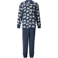 Lunatex interlock dames pyjama lange mouwen - Hartjes - Donkerblauw / S