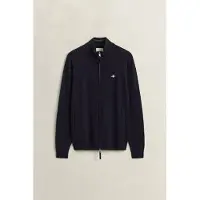 Gant Regular Fit vest donkerblauw gemeleerd lamswol geborduurd logo