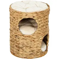 PawHut Krabton, 50 cm hoog, kattenhuis met 2 holtes, krabpaal met kussen