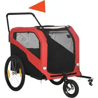 PawHut 2-in-1 Hundeanhänger, Fahrradanhänger für Hunde, Hundewagen mit Reflektoren, Hundebuggy max. 30 kg, Hundefahrradanhänger für Große Hunde, Oxford-Gewebe, Rot