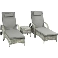 Outsunny zonneluifel, tuinstoel met tafel, set van 3, tuinmeubels, kunststof riet, verkrijgbaar in 4 kleuren