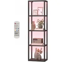 HOMCOM RGB staande lamp met glazen planken, LED staande lamp met 4 niveaus en afstandsbediening