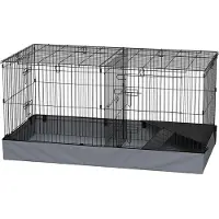 PawHut kooi voor kleine huisdieren met ren, kooi voor kleine huisdieren met helling, scheidingswand, zwart