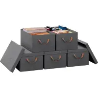 Merkloos Set van 5 opbergboxen met deksel, grijs, 48 x 20 x 29 cm