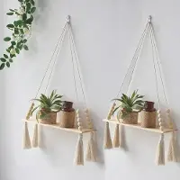 Merkloos Set van 2 macramé wandplanken met een bohemien design