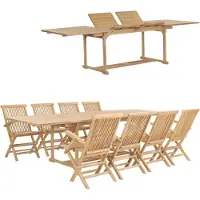 vidaXL 9-delige tuinset, 180-280 x 100 x 75 cm, massief teakhout