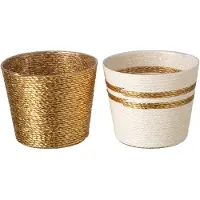 J-Line Gestreepte bloempot - papier - wit/goud - small - assortiment van 2