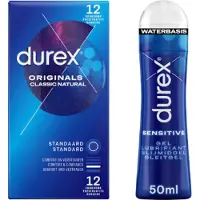 Durex Originals Classic Natural 12 Condooms + Sensitive Glijmiddel 50 ml – Condooms & Glijmiddel – Voordeelset