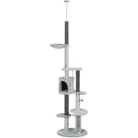 PawHut Kraboom, tot 225-255 cm hoog, kattenboom met kattenhol en mand, grijs