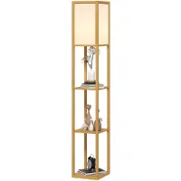 HOMCOM Vloerlamp met 3 planken, verlichting, E27, tot 40W, eikenhout + wit