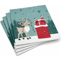 Duni Kerst thema servetten - 120x st - schoorsteen - 33 x 33 cm - kerstservetten
