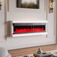 Rosahqnda Elektrische wandhaard, 750/1500W verwarmingselement met LED-vlam, timer en oververhittingsbeveiliging, voor woonkamer en slaapkamer, 60"