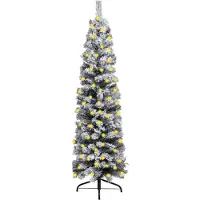 vidaXL -Kunstkerstboom-met-verlichting-en-sneeuw-smal-210-cm-PVC-groen