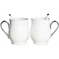 Queen Isabell Set van 2 Witte Porseleinen Mokken met Zilveren Details - 350 ml