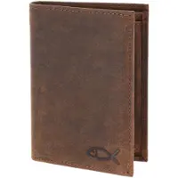 OXMOX Leren portemonnee Leather RFID Protect Kombibörse Freedom Fish Embossed Vintage Dark Brown donkerbruin