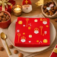 Duni Sinterklaas thema servetten - 80x st - rood - 33 x 33 cm - Sinterklaasservetten