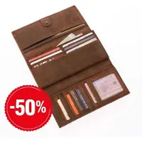 Morethanhip - RFID overslagportemonnee van mat bruin vintage ecoleer - Derby - 19 x 10,5 x 2,5 cm