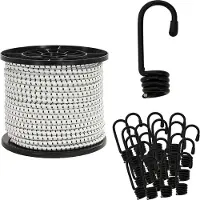 vidaXL Bungee Koorden met Haken 10 mm 50 m Zwart en Wit PP en rubber