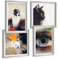 Wallfluent 4-Delige Schilderij Set - Portret Van Een Vrouwenoog Abstracte Kleuren Emoties - 40 x 40 cm En 40 x 60 cm - Muurdecoratie - Decoratieve Schilderijen - Wohnzimmer - Stijlvolle Muurdecoratie