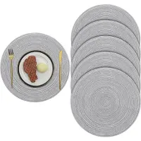 MODFU Ronde placemat set van 6, 38 cm, antislip hittebestendige tafelmat voor eettafel, PP/katoen, grijs