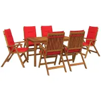 vidaXL 7-delige tuindinset 6-zits Rood Massief Acacia Hout