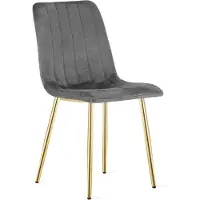 Hobby Hall Eetkamerstoel LAVA - Donkergrijs fluweel - Gouden metalen poten - Modern design
