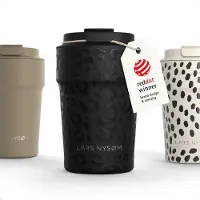 LARS NYSØM Bevægelse Thermos Coffee Mug-to-go 380ml - BPA-vrij met Isolatie - Lekvrije Roestvrijstalen Thermosbeker (Carbon Black/Leopard/Gloss)