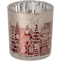 J-Line Windlicht - glas - kerstrood/grijs - small - set van 4