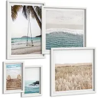 Coloray 5-Delige Schilderij Set - Ontspannend Uitzicht Op Zee Met Strand En Golven - 50 x 50 cm, 20 x 30 cm En 40 x 60 cm - Stijlvolle Muurdecoratie - Kantoor - Decoratieve Schilderijen