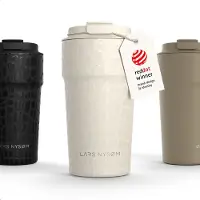 LARS NYSØM Bevægelse Thermos Coffee Mug-to-go 500ml - BPA-vrij met Isolatie - Lekvrije Roestvrijstalen Thermosbeker (Cream Beige/Crocodile/Gloss)