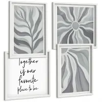 Coloray 4-Delige Schilderij Set - Bloemenpatronen In Pasteltinten, Illustraties En Belettering. - 40 x 40 En 40 x 60 - Wanddecoratie - Muurdecoratie - Woonkamer