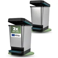 Novaliv 2x Prullenbakken met deksel - Pedaalemmer 25L - Stevige afvalemmer met deksel & voetpedaal - Geurdichte keukenemmer en nog veel meer - Pedaalemmer afvalcontainer