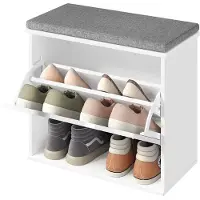 Vasagle - Schoenenrek - Schoenenbank met Zitkussen - Schoenenkast voor 6 Paar Schoenen - Met Klapvak
