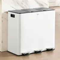 Casabel 3x20L Recyclingbak, Wit Roestvrij Staal, 60L Pedaalbak, Geurvrij, Recyclingbak met 3 compartimenten