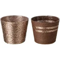 J-Line Gestreepte bloempot - papier - donkerbruin/champagne - small - assortiment van 2