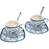 Queen Isabell - 2x Espressokopjes 80ml met Schotel & Lepel - Rozenmotief