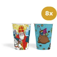 We Fiesta Sinterklaas Bekertjes 210ml FSC (8 Stuks) - Papieren Bekers Sint & Cadeauzak - Pakjesavond Tafelservies