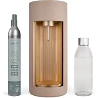 MySoda Glassy Latte - design bruiswatertoestel gemaakt van ecologisch biocomposiet & aluminium - incl cilinder en 1 glazen fles