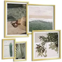 Coloray 5-Delige Schilderij Set - Zomerse Accenten Met Planten En Ontspanning Aan Het Water - 50 x 50 cm, 20 x 30 cm En 40 x 60 cm - Wanddecoratie - Moderne Interieurdecoratie - Interieur Decoratie