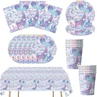 Karma Zeemeermin Feestservies Set van 41 Delen - Verjaardagsdecoratie met 10 Borden, 10 Mokken, 20 Servetten en Tafelkleed voor Meisjes