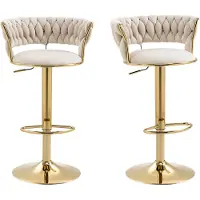 Muvano Fluwelen barkruk - Verstelbare barkruk - Draaibare barkruk-Keukeneiland stoel – Ergonomisch – Gouden poten – Rugleuning - Voetensteun - Keuken - 60-79,5cm- Set van 2-Goud