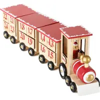 Ed Brubaker Kersttrein, houten adventskalender, natuurlijke kleuren, rood, 47,5 x 9,5 x 14 cm