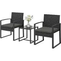 Outsunny Rieten bistroset, 3-delige tuinmeubelset met 2 tuinstoelen