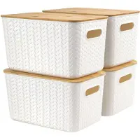 Merkloos Opbergbox met grote capaciteit - Bamboo deksel - Stapelbare boxen - Decoratieve organizer - Kunststof opbergmand - Duurzaam design